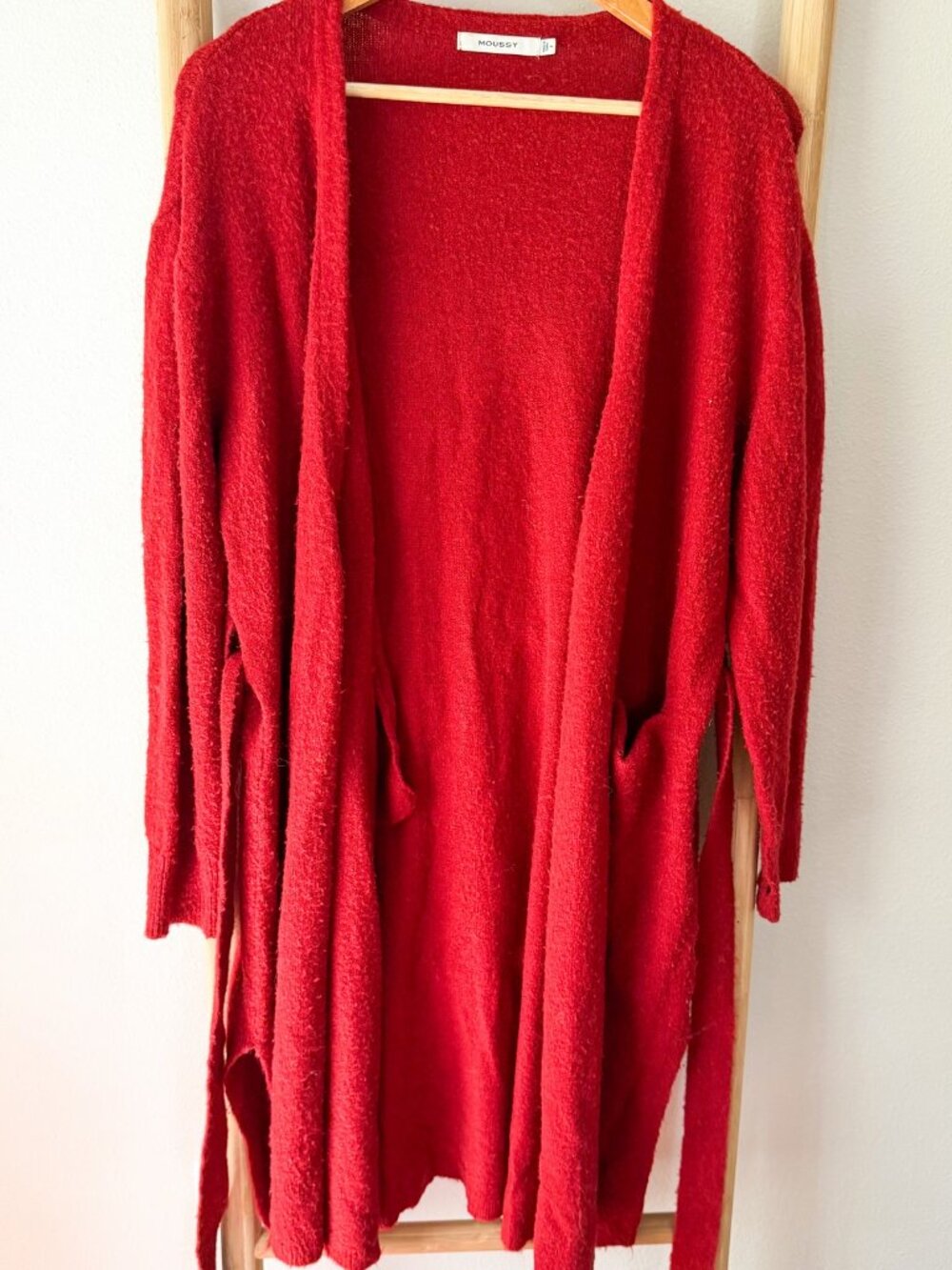 Moussy Red Knit Robe Longline Belted Cozy Lounge Women’s One Size OS - Picture 5 of 7